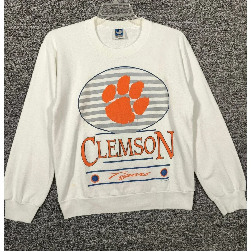 Vintage 1991 Clemson Tigers Sweatshirt Ebert Sportswear White Crewneck Large USA